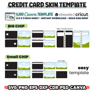 Modèle de skin de carte de crédit, skins de cartes de débit, modèle d'autocollant de carte, Svg de carte de crédit, toile modifiable / Cricut / Silhouette, téléchargement immédiat
