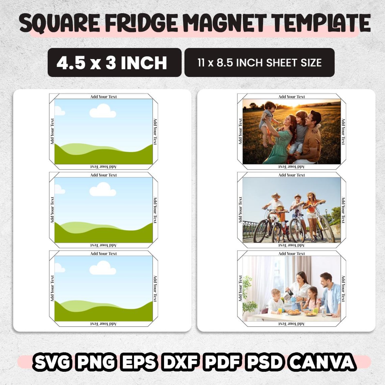 5 Sizes Square Magnet Template, 2x2 - 3 Inch Square Fridge Magnet ...