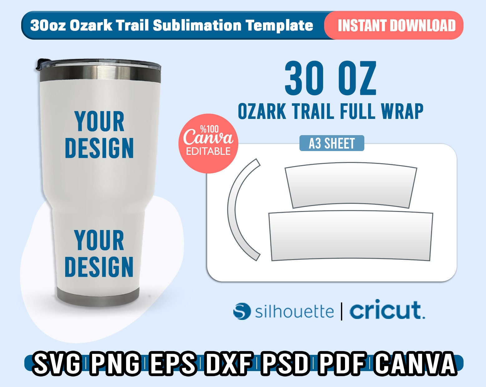 Ozark Trail 30oz Tumbler Template Sublimation for Silhouette and Cricut 