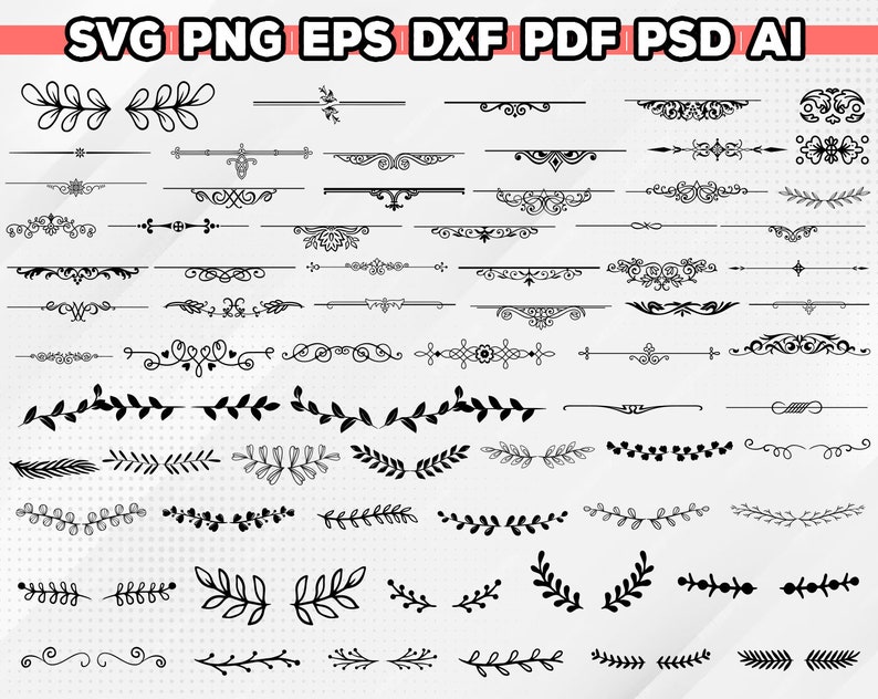 Pakiet elementów dekoracyjnych SVG, dzielniki obramowania SVG, dzielnik tekstu SVG, strzałka SVG, obramowanie SVG, wesele SVG, DXF, PNG, Cricut/sylwetka zdjęcie 7