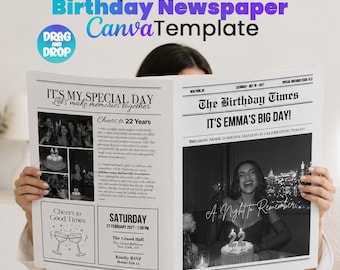 7 Size Birthday Newspaper Canva Template, The Birthday Newspaper Template, Fully Editable Newspaper Invite, Large Newspaper, Instant