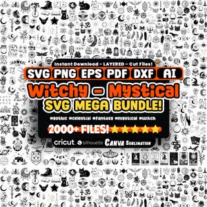 Mistyczny plik SVG, pakiet czarowniczy SVG, niebiański plik SVG dla Cricut, boho SVG, tarot SVG, projekty Cricut, sylwetka, natychmiastowe pobieranie
