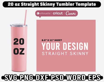 Molde para copo térmico fino de 20 oz (591 ml), modelo para sublimação, imprimível, arquivo SVG para Cricut, download instantâneo.