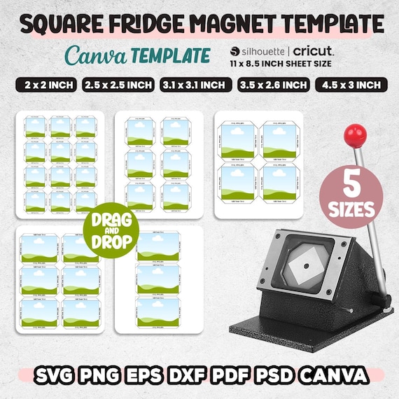 5 Sizes Square Magnet Template, 2x2 - 3 inch Square Fridge Magnet Template Canva, Fridge Magnet Svg, Photo Magnet Template, Instant