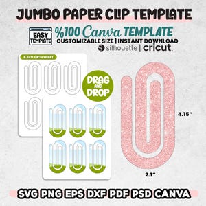 Modello di graffetta Jumbo, file di graffetta Jumbo, modello di segnalibro con graffetta, taglio facile - sublimazione, modificabile Canva /, Cricut, Svg, Png