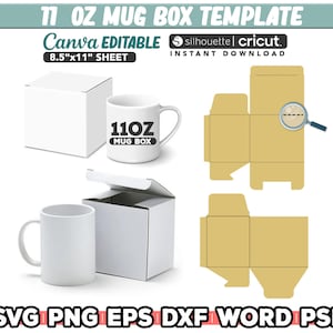 Plantilla de caja de taza de 11 oz, Mux Box Svg, archivos cortados, caja de regalo de taza de 11 oz svg, embalaje de taza de 11 oz, Svg para cricut, corte láser de taza, descarga instantánea