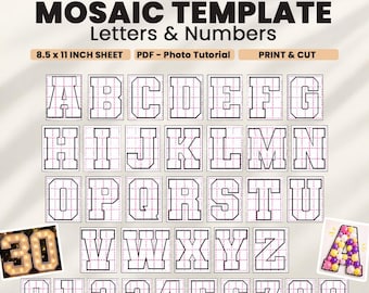 1-6 ft Mosaic Letter Template, Printable Mosaic Numbers, Marquee Letters & Alphanet, Balloon Letter Template, Instant Download