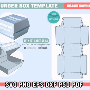 Hamburger Box Template Svg, Hamburger in Canva Template, Cheeseburger Box Template, Svg For Cricut, Silhouette Cut Files, Instant Download