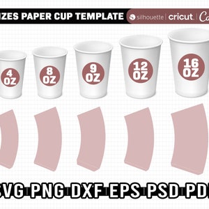 Paper Cup Wrapper Template Bundle, 5 Sizes Paper Cup Wrapper SVG, Paper Coffee Cup Template, 4oz 8oz 9oz 12oz 16oz Instant image 2