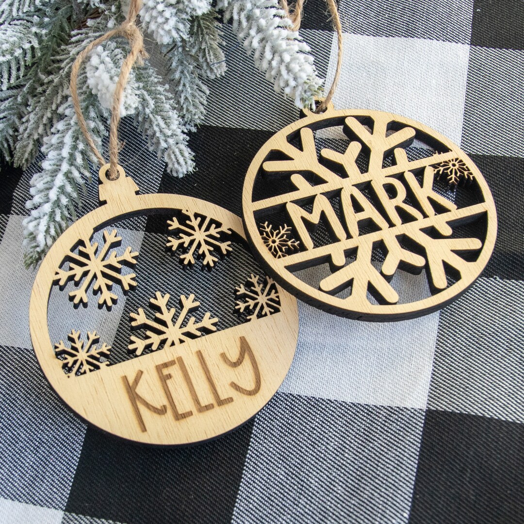 Personalized Name Christmas Ornament, Custom Wood Ornament, Snowflake