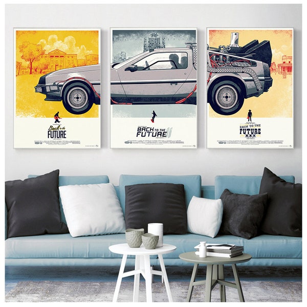 Car Back To The Future Movie Posters SET of 3 Poster Canvas Painting Wall Art Home Decor Pictures For Living Room Decoration