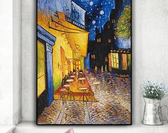 Famous Van Gogh Cafe Terrace At Night Oil Painting Reproductions on Canvas Posters and Prints Wall Art Picture for Living Room