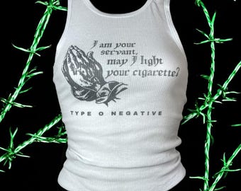Typ O Negative Liebe dich bis zum Tod Grafik Tank Top - Goth Metal gerippt Damen ausgestattet Tank | Vintage inspiriert | Magdala Saint Y2K Alt Stil