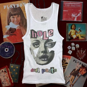 Hole Band Graphic Tank Top: Y2K Grunge Ribbed Fitted Tee