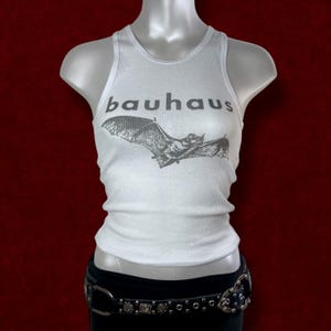 Bauhaus Graphic Tank Top | Goth Rock Women&#39;s Ribbed Fitted Tank | Vintage Inspired | Magdala Saint Y2K Alt Style Band Tee
