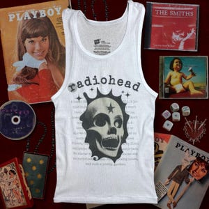 Radiohead Graphic Ribbed Tank Top: Y2K Alt Style, Handmade in LA