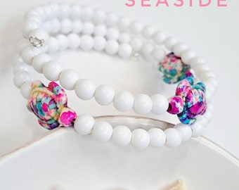 beachy wrap bracelet stacks tie dye Sea Turtle white beads coastal boho style birthday gift for her beach vacation cruise jewelry