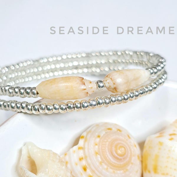 Bracelet de plage délicat, bracelet de plage en perles d'argent, cadeau d'anniversaire de style bohème côtier pour ses vacances à la plage, bijoux de croisière