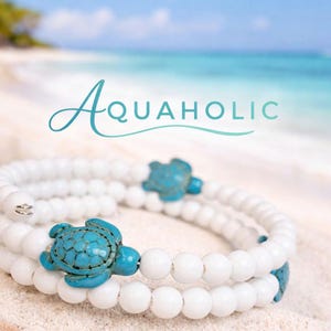 Tie Dye Sea Turtle Wrap Bracelet: White Beads, Beachy Boho Style