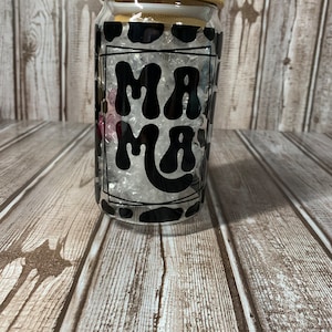 16oz “Mama” Cow Print Glass
