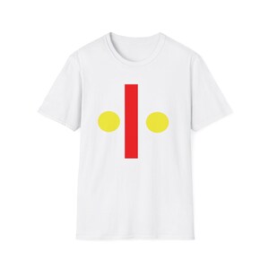Unisex Softstyle T-Shirt with print of circles and rectangle.