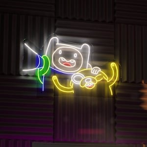 Cartoon Characters Selfie LED Neon Sign. Wall Decor, Kids room, Birthday Gift, Finn and Jake the dog, Night Light