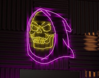 Skeletor LED Neon Sign: Handmade Cartoon Character Wall Decor