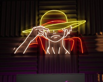 Anime Character LED Neon Sign: Pirate Straw Hat, Kids Night Light