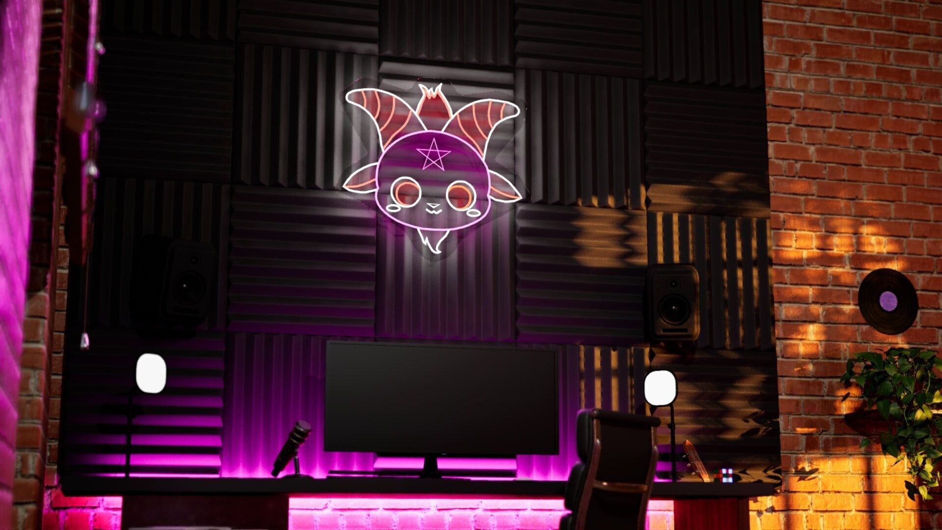 Kawaii Baphomet LED Neon Sign: Gothic Dark Room Decor