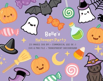 Cute Halloween Clipart - Spooky, Kawaii, Candy, Potion, PNG, SVG, Pumpkin, Ghost, Digital Art, Printable - Kid-Friendly - Commercial Use