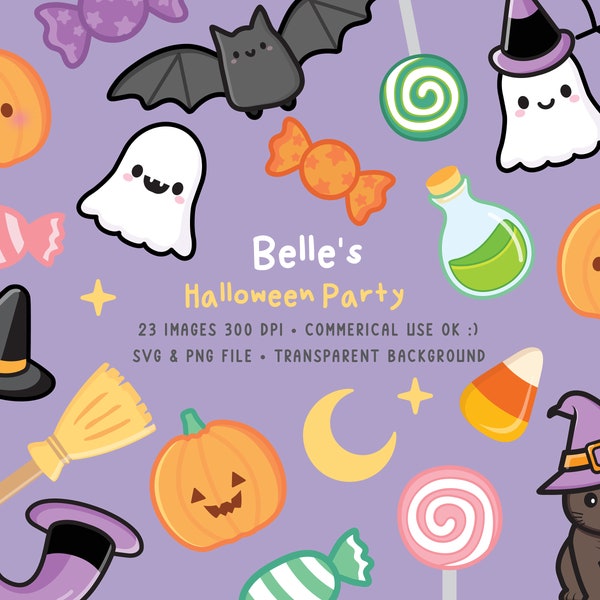 Cute Halloween Clipart - Spooky, Kawaii, Candy, Potion, PNG, SVG, Pumpkin, Ghost, Digital Art, Printable - Kid-Friendly - Commercial Use