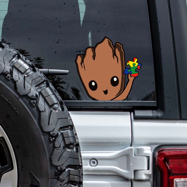 Groot Autism Awareness peeker Vinyl Sticker Great for Parties, Car Windows/bumpers Laptop High Quality Weather Proof Sticker