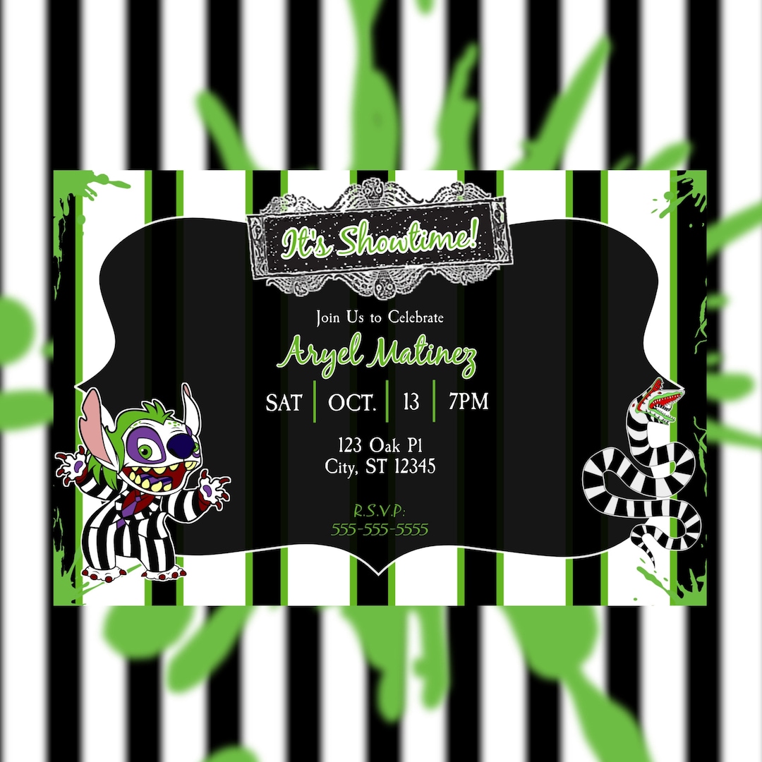 Beetlejuice Stitch Invitation , Printable Party Invite for Birthdays ...