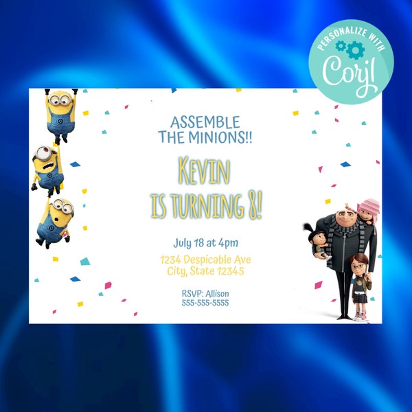 Digital Despicable me Minions Invitation , Printable Party Invite for Birthdays, baby showers  etc Digital Editable Template