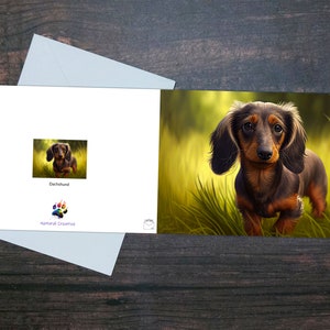 TARJETA DE FELICITACIÓN DACHSHUND, Tarjeta linda para perros, Dachshund al aire libre, Perro adorable, Tarjeta brillante, Regalo para el dueño de la mascota, Regalo para veterinario, Tarjeta amante de los animales