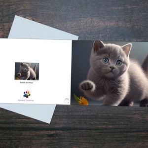 BRITISH SHORTHAIR CAT, Greeting card, Cute kitten, Adorable kitten, Pet lovers card, Grey cat card, Blue eyed kitten, Animal lover card