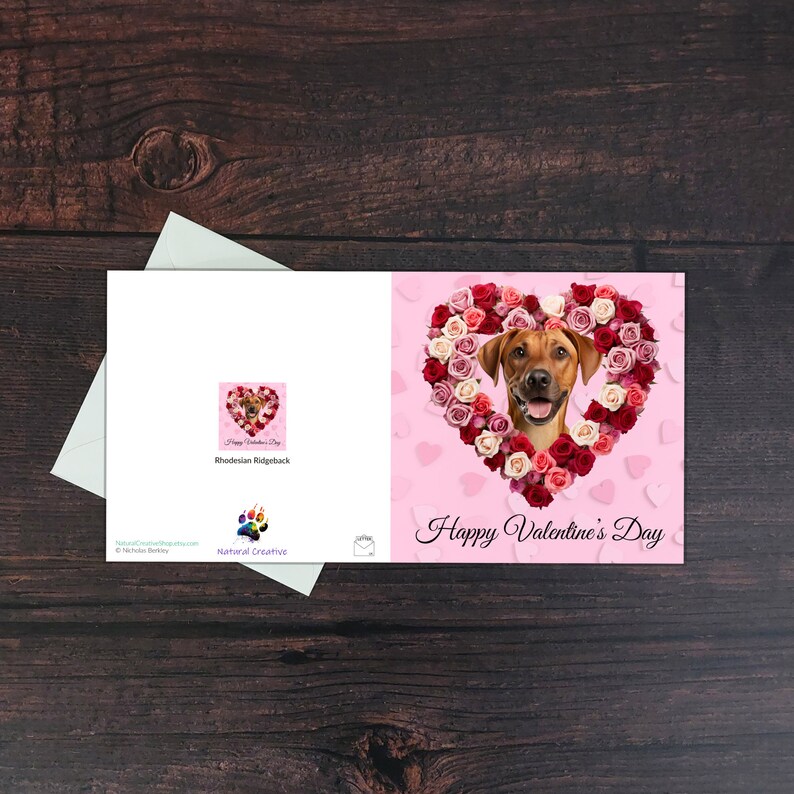 RHODESIAN RIDGEBACK VALENTINE Card, Dog & Flowers, Valentine's Day ...