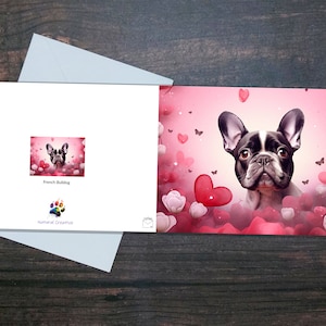 FRENCH BULLDOG VALENTINES card, Adorable dog surrounded by hearts, Romantic Frenchie card, Cute valentines day card, Happy French Bulldog
