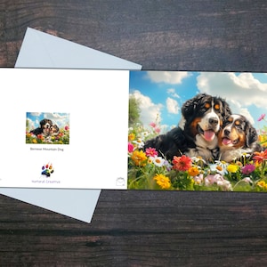 Carta CANE DI MONTAGNA BERNESE, Cane e cucciolo, Carta bianca lucida, Cani carini e fiori, Regalo per amante dei cani, Biglietto d'auguri per animali domestici