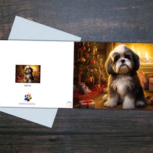 SHIH TZU WEIHNACHTSARTIKEL, Süßer Shih Tzu mit Weihnachtsgeschenken und Baum, Leere Innenseite glänzend, Geschenk für Haustierbesitzer, Festliches Geschenk für Hundeliebhaber