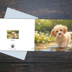 CARTA CAVAPOO CARINA, Cavapoo con fiori, carta lucida all'interno vuota, regalo per il proprietario dell'animale domestico, regalo colorato per l'amante dei cani