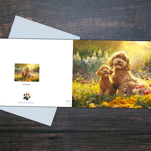 CARTÃO COCKAPOO, Cão e cachorrinho, Cartão em branco brilhante, Cães e flores fofos, Presente para amantes de cães, Cartão de felicitações para animais de estimação