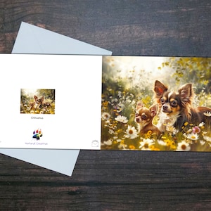 CARTÃO CHIHUAHUA, Cão e cachorrinho, Cartão em branco brilhante, Cães e flores fofos, Presente para amantes de cães, Cartão de felicitações para animais de estimação