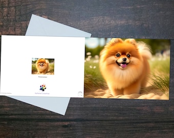 CUTE POMERANIAN CARD, Glossy greeting card, Pomeranian dog, Blank inside, Gift for dog lover, Gift for pet owner, Adorable toy dog, Tiny dog