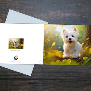 Cartão BONITO WESTIE, cartão em branco brilhante, West Highland White, presente para amantes de animais, presente para dono de animal de estimação, cachorro popular, raça de brinquedo ao ar livre