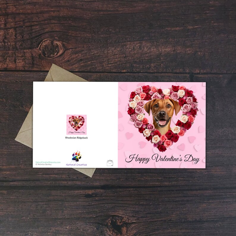 RHODESIAN RIDGEBACK VALENTINE Card, Dog & Flowers, Valentine's Day ...