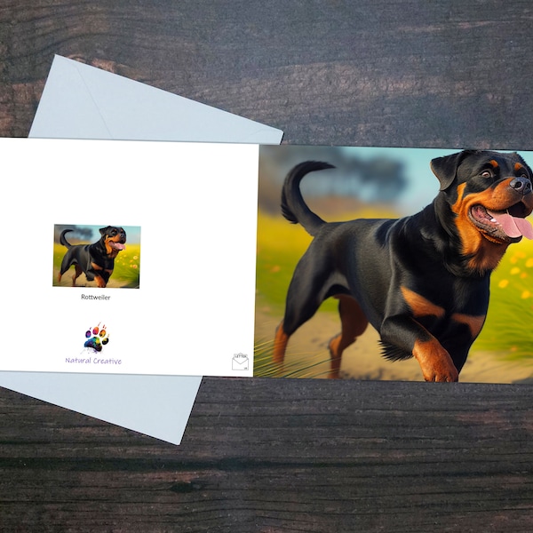 CUTE ROTTWEILER CARD, Dog greeting card, Gift for animal lover, Gift for pet owner, Colourful glossy card, Cheerful summer image, Happy dog