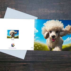 CARTE DE VUX POUR CANADIS, Carte de caniche mignon, Adorable caniche qui court, Carte sur papier glacé, Vierge à l'intérieur, Carte de chien d'été vibrante, Cadeau pour amoureux des animaux