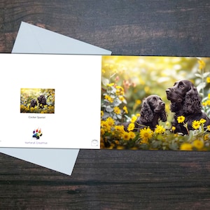 COCKER SPANIEL CARTÃO, Cão e cachorrinho, Cartão em branco brilhante, Cães fofos e flores, Presente para amantes de cães, Cartão de felicitações para animais de estimação