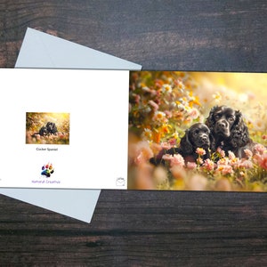 COCKER SPANIEL CARTÃO, Cão e cachorrinho, Cartão em branco brilhante, Cães fofos e flores, Presente para amantes de cães, Cartão de felicitações para animais de estimação